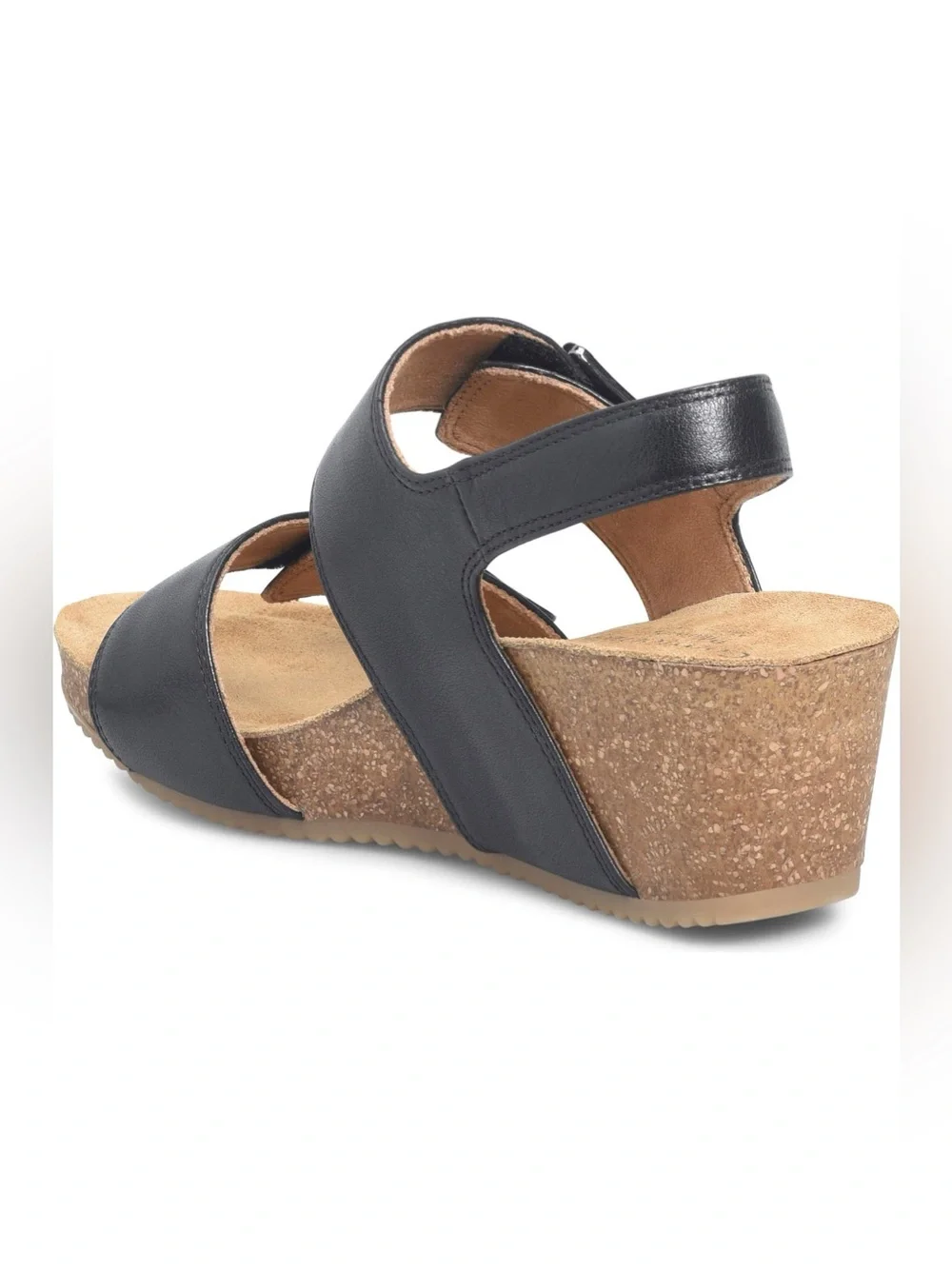 NEW Comfortiva Erlina Wedge Sandal Black Leather Heel Buckle Women’s Size 8 M